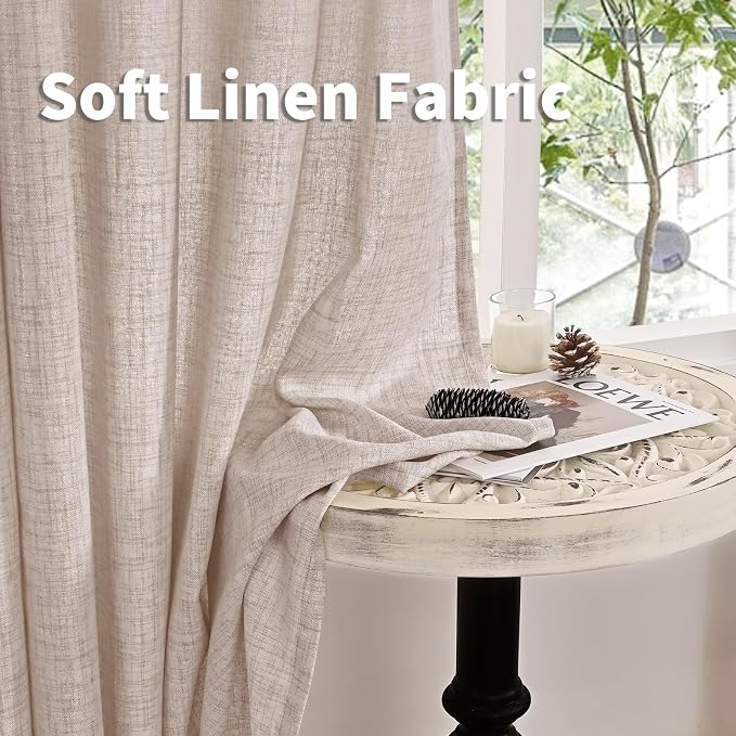 YoungsTex Natural Linen Back Tab Curtains 84 Inch Length 2 Panels - Image 8