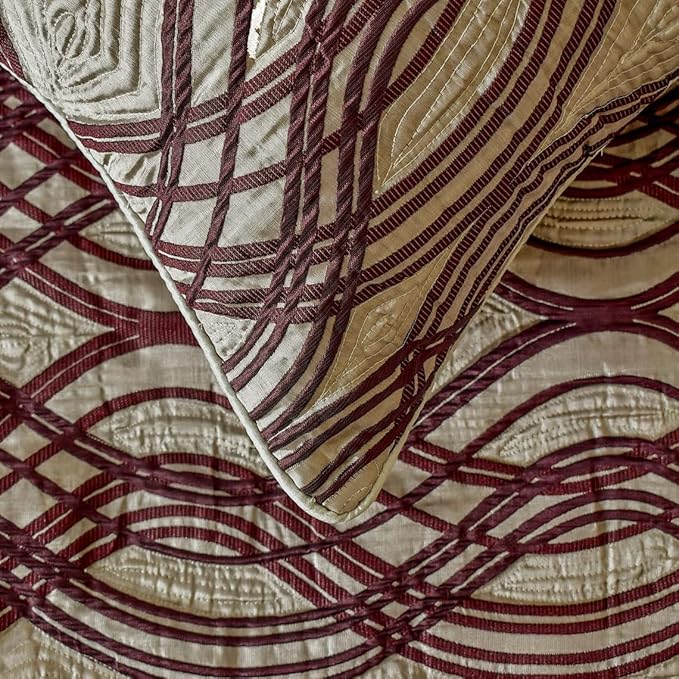 The HomeCentric King/Queen/Twin Brown Decorative Bed Runner CA King 86"x18" Bed Runner with One Pillow Cover, Quilted, Swirl Pattern Bed Scarf on Satin Fabric - Brown Swirls