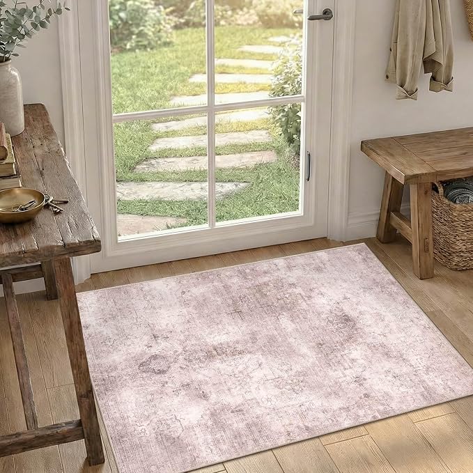 Small 2x3 Entryway Pink Rug, Vintage Area Rugs by OHWPEAT