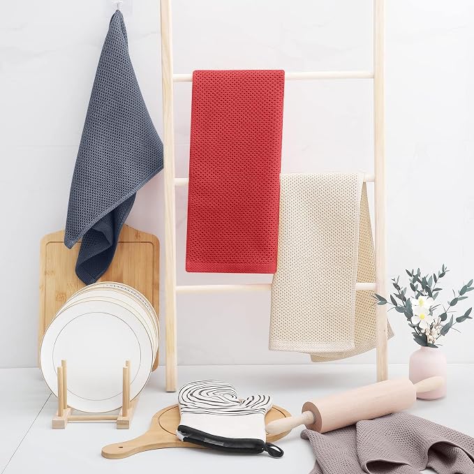 Homaxy 100% Cotton Waffle Weave Kitchen Towels, Quick Drying Cleaning Towels - Image 6