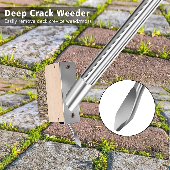 Crack Weeder Brush Heavy Duty Wire Broom Set, Detachable 64.9in Handle - Image 4