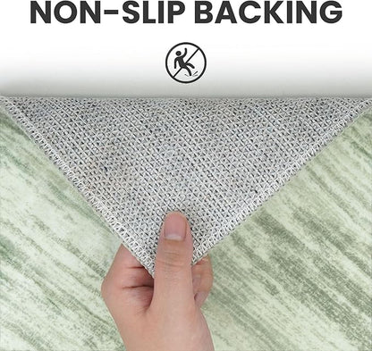 2x6 Modern Abstract Runner Rug for Hallways, Light Sage Green and Ivory Super Soft Hallway Decor Kitchen Rugs with Non-Slip, Non-Shedding Washable Rug for Entryway Bedroom Indoor