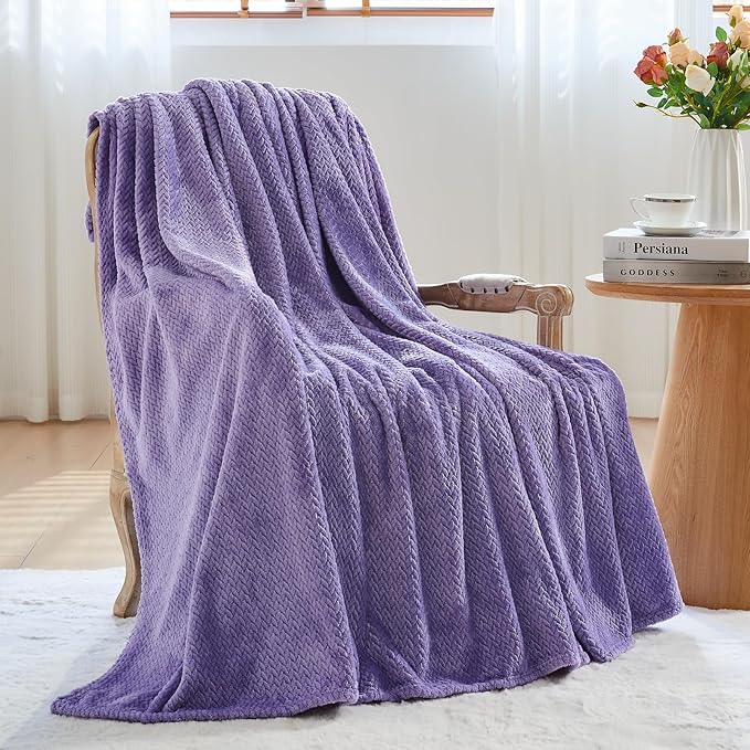 NEWCOSPLAY Super Soft Queen Blanket Lavender Premium Silky Flannel Fleece Leaves Pattern Lightweight Bed Blanket All Season Use (Lavender, Queen(90"x90"))
