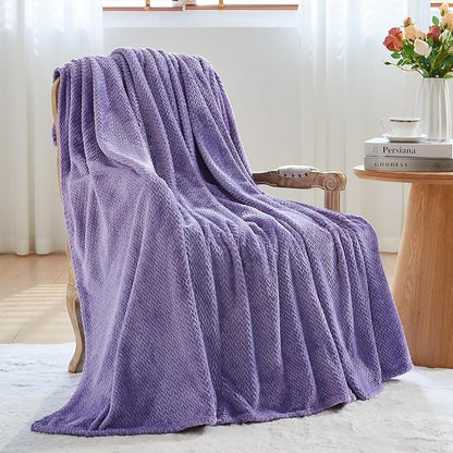 NEWCOSPLAY Super Soft Queen Blanket Lavender Premium Silky Flannel Fleece Leaves Pattern Lightweight Bed Blanket All Season Use (Lavender, Queen(90"x90"))