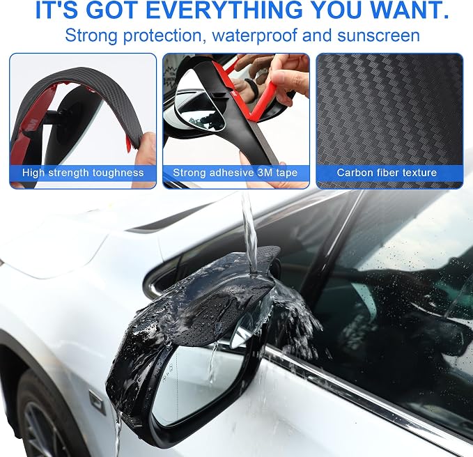 LivTee Blind Spot Mirror with Side Mirror Rain Guard, Carbon Fiber 2-in-1 Side - Image 6