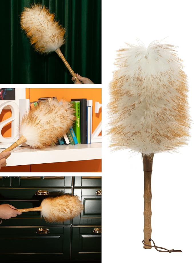 Avain Wool Duster with Wood Handle, Blinds Cleaner Purifier, Brush Cleaning Tool - Image 6