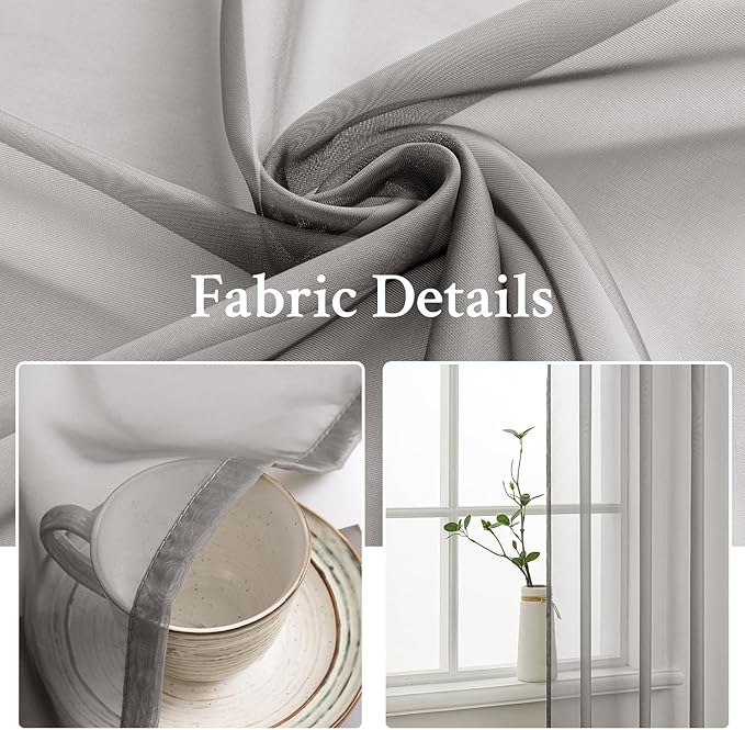 MIULEE 2 Panels Solid Color Sheer Window Curtains Elegant Window Voile Panels/Drapes/Treatment for Bedroom Living Room (54X96 Inches Grey)
