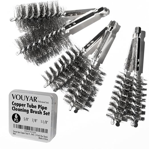 6pcs Copper Tube Pipe Cleaner for Fittings, 1/2” 3/4” 1” Pipe Cleaning Brush Set by VOUYAR%C2%AEProfessionalTools