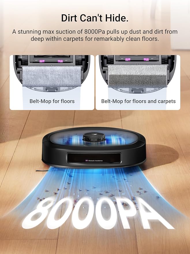 Eureka J20 Robot Vacuum Self Emptying, 8000Pa Suction, Auto Mop Washing & Hot - Image 3