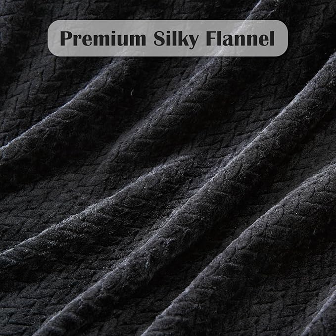 NEWCOSPLAY Super Soft Queen Blanket Black Premium Silky Flannel Fleece Leaves Pattern Lightweight Bed Blanket All Season Use (Black, Queen(90"x90"))
