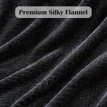 NEWCOSPLAY Super Soft Queen Blanket Black Premium Silky Flannel Fleece Leaves Pattern Lightweight Bed Blanket All Season Use (Black, Queen(90"x90"))