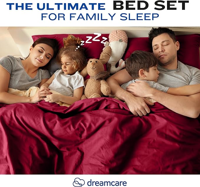DREAMCARE California King Sheet Sets - Cooling Bed Sheets - 4pcs Set - up to 15" Deep Pocket Cal King Sheets - California King Sheets - Soft & Lasting 100% Brushed Polyester with Side Pocket -Burgundy