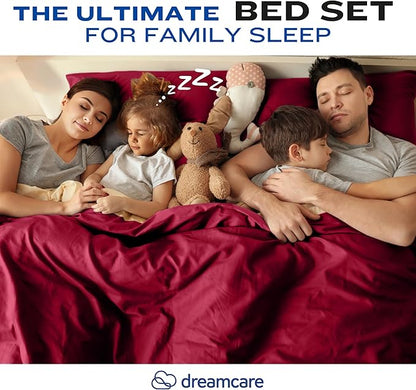 DREAMCARE California King Sheet Sets - Cooling Bed Sheets - 4pcs Set - up to 15" Deep Pocket Cal King Sheets - California King Sheets - Soft & Lasting 100% Brushed Polyester with Side Pocket -Burgundy