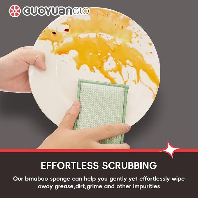 Bamboo Kitchen Sponges Heavy Duty Natural Cleaning Sponges Non-Scratch Dish - Image 4