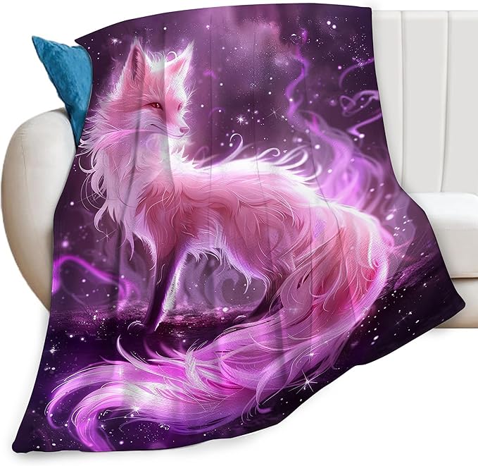 Pink Fox Throw Blanket Fox Blankets Gifts for Couch Sofa Bed Stuff Decor Soft Cozy Lightweight Fleece Flannel Bedding for Lover Men Women Girls Adults 40"x50"