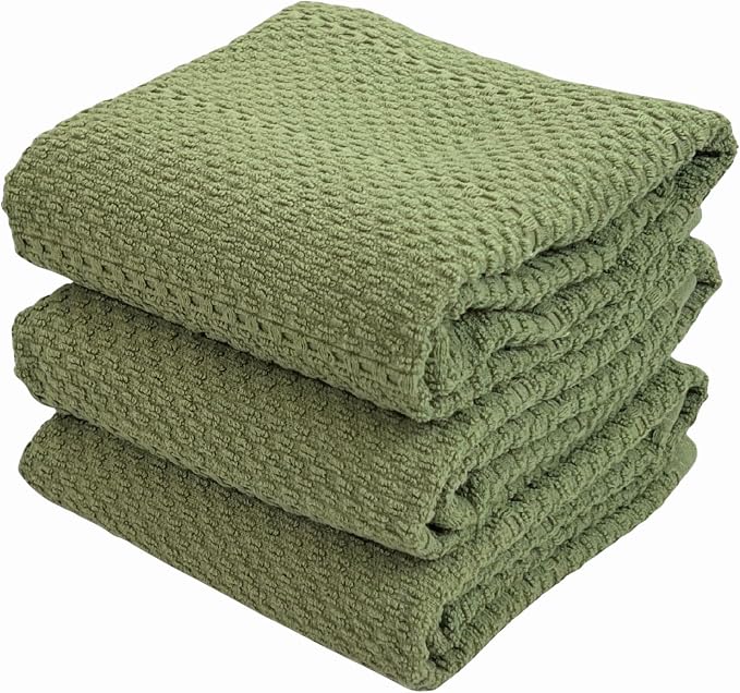 Serafina Home Dark Sage Green Kitchen Hand Dish Towels: Oversized 28" x 18" by SerafinaHome