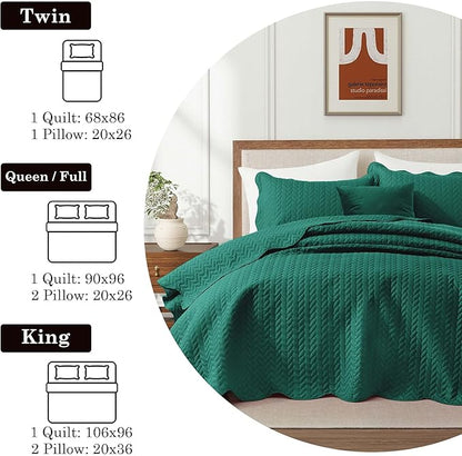 IR Imperial Rooms Queen Quilt Bedding Set Size (90" x 96") + 2 Pillow Shams (20" x 26"+ 2") - 3 Pcs All Season Lightweight Reversible Microfiber Coverlet Embossed Quilt Bedspread (Emerald)