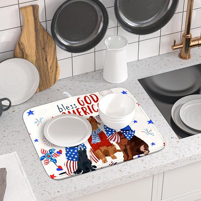 Giwawa 4th of July Patriotic Dogs Dish Drying Mat American Independence Day - Image 6