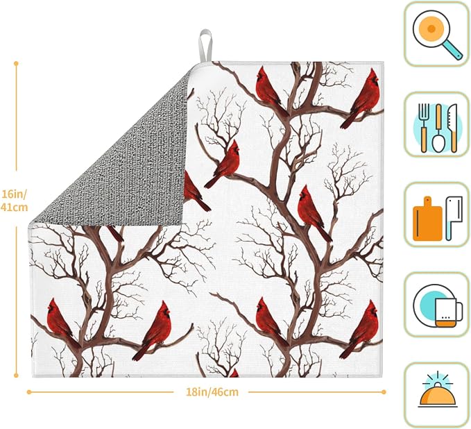 Winter Cardinal Birds Dish Drying Mat - Image 4