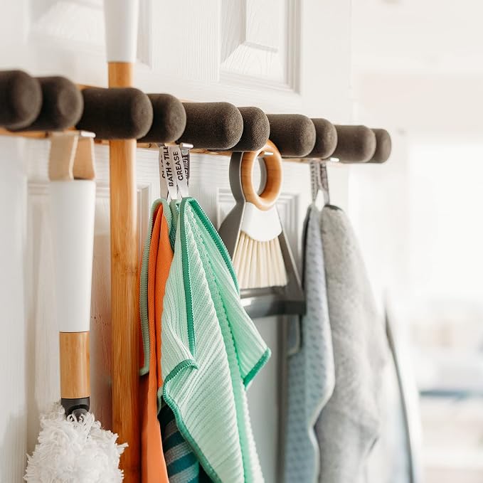 Full Circle Get A Grip, Wall-Mounted Mop and Broom Organizer, Lightweight Bamboo - Image 4