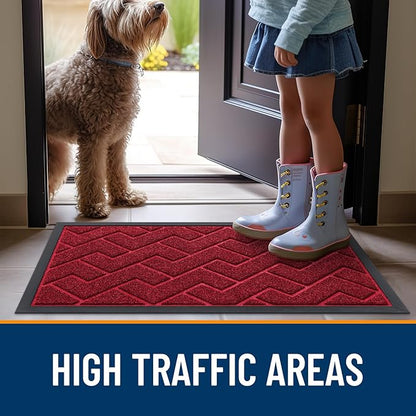 OLANLY Front Door Mat Indoor Outdoor Entrance, Waterproof All-Season, All-Weather Doormat, Sturdy Natural Rubber, Low Profile, Easy Clean Patio Porch Entryway Mat, Herringbone Brick (Wine Red, 71x23)