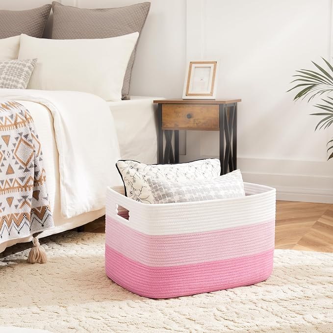 Blanket Basket, Rectangle Woven Baskets - Image 2