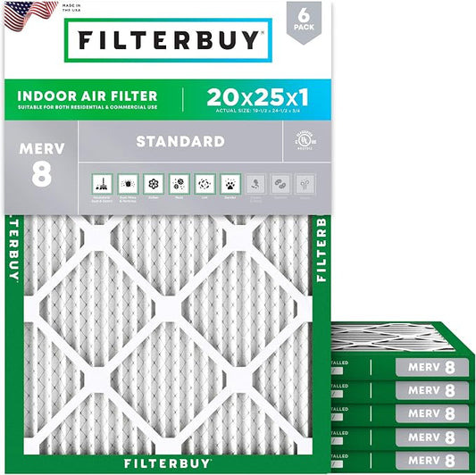 Filterbuy 20x25x1 Air Filter MERV 8 Dust Defense Replacement, Electrostatic by Filterbuy