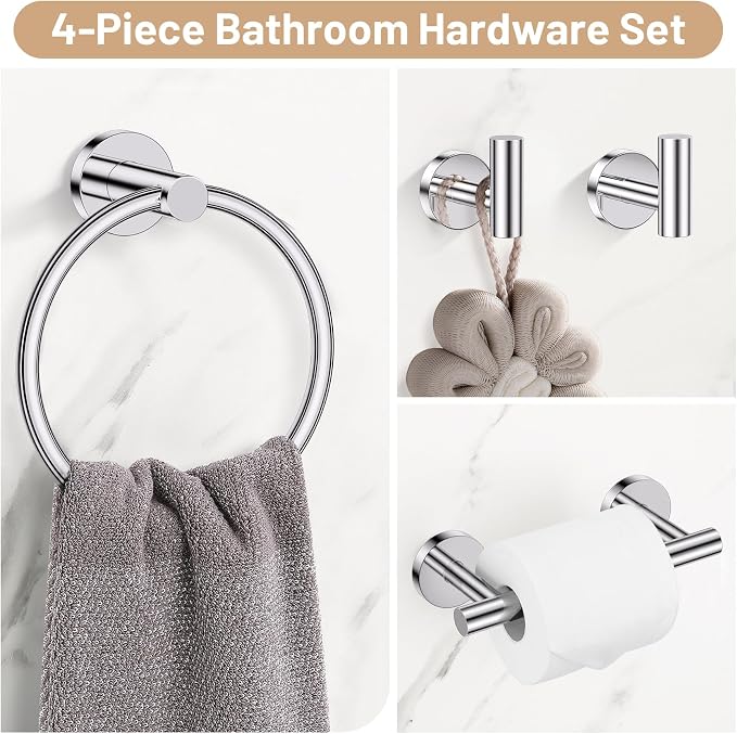 Polished Chrome Bathroom Hardware Set, 4-Piece Towel Holder Set Include Double - Image 2