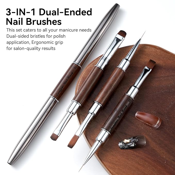 Nail Art Clean Up Brushes, Dual-End French Tip Brush 3PCS Set - Image 2