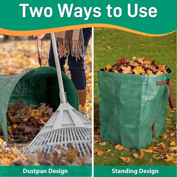 2 Pack 53 Gallon Reusable Yard Waste Bags, Dustpan-Type Leaf Collector Bag - Image 5