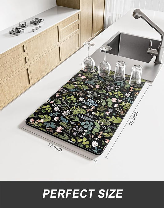 Rnivvi Dish Drying Mat for Kitchen Counter, 12 x 19" Cute Flower Theme Super - Image 2