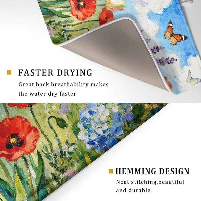Spring Floral Dish Drying Mat for Kitchen Counter 18x24 Green Purple Blue - Image 3