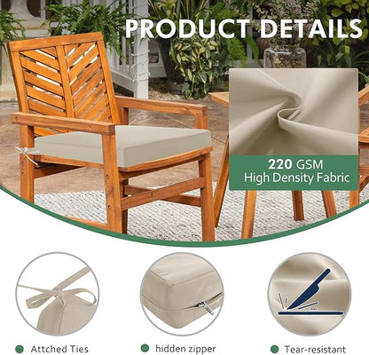 Outdoor Chair Cushions Set of 4: Waterproof & Fade Resistant Seat Cushion for Patio Furniture - 18.5 L x 16 W x 2 H Inch Chair Pads with Ties and Hidden Zipper - Patio Chair Cushion Replacement, Beige