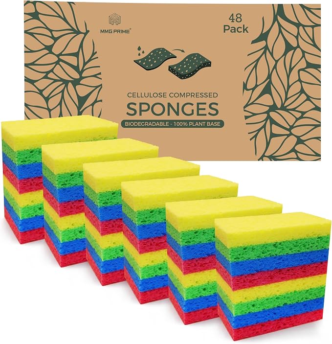 Cellulose Sponges – 48-Pack Multicolored Compressed Natural by MMGPrime