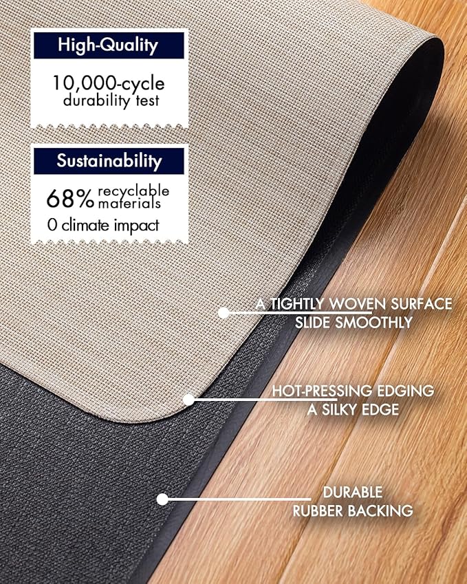 Office Chair Mat for Hardwood Floor Under Desk Computer Rolling Chair Mat for Wood/Tile Floor Non-Slip Heavy Duty Desk Rug PVC Plastic Hard Floor Protector 46"x 60" (Parchment)