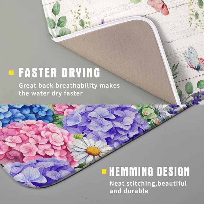 Hydrangea Floral Dish Drying Mat 16x18 inch Spring Summer Decorative Fast Dry - Image 3