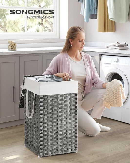 SONGMICS Laundry Hamper with Lid, 17.2 Gallon Synthetic Rattan Clothes Laundry - Image 2