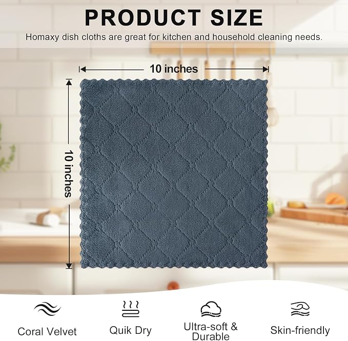 Homaxy 12 Pack Kitchen Dish Cloths, Super Soft and Absorbent Coral Velvet Dish - Image 5