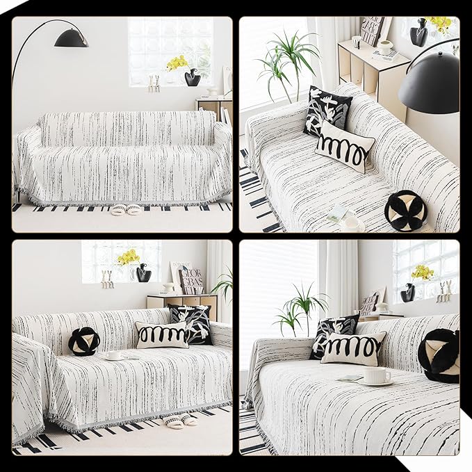 Chenille Couch Cover Pet Friendly, Sofa Cover Washable, Reversible Sofa Slipcover for Sectional Sofa, Loveseat, 2 or 3 Cushion Couch, Corner Sofa, Futon Cover (71" X 134", White)