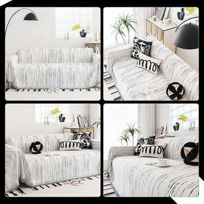 Chenille Couch Cover Pet Friendly, Sofa Cover Washable, Reversible Sofa Slipcover for Sectional Sofa, Loveseat, 2 or 3 Cushion Couch, Corner Sofa, Futon Cover (71" X 134", White)