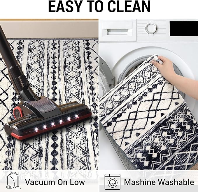 KUTA Moroccan Area Rugs 2x3, Black Navy Blue Entryway Rug Non-Slip Washable Small Indoor Door Mat, Ultra Soft Print Vintage Geometric Low-Pile Floor Carpet for Entrance, Kitchen