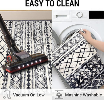 KUTA Moroccan Area Rugs 2x3, Black Navy Blue Entryway Rug Non-Slip Washable Small Indoor Door Mat, Ultra Soft Print Vintage Geometric Low-Pile Floor Carpet for Entrance, Kitchen
