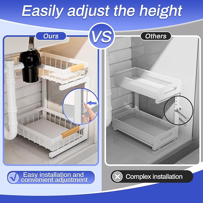 ADBIU Under Sink Organizer, 2 Pack 2 Tier Expandable Height - Image 3