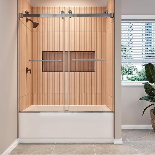 56-61" W x 66" H Bathtub Shower Door, Double Sliding Bathtub Glass Door by AHNDL