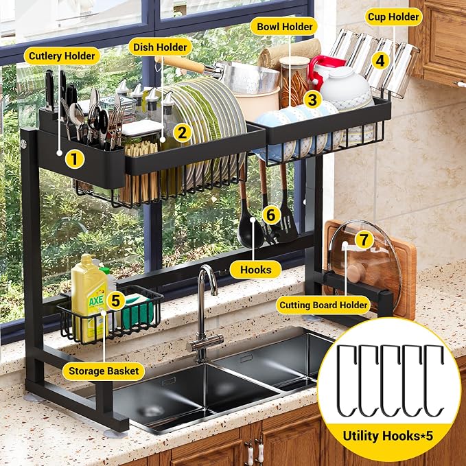 Over Sink Dish Drying Rack Snap-On Design Large Dish Drainer Storage Counter - Image 9