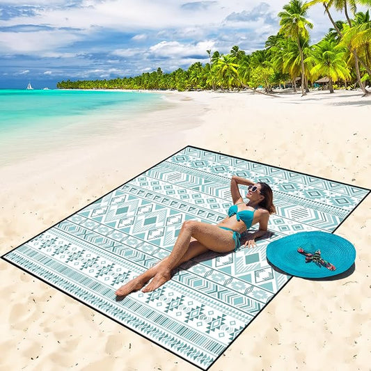 WIWIGO Beach Blanket Waterproof Sandproof Beach Mat 79" X 83"/10'x9'for 2-8 by WIWIGO