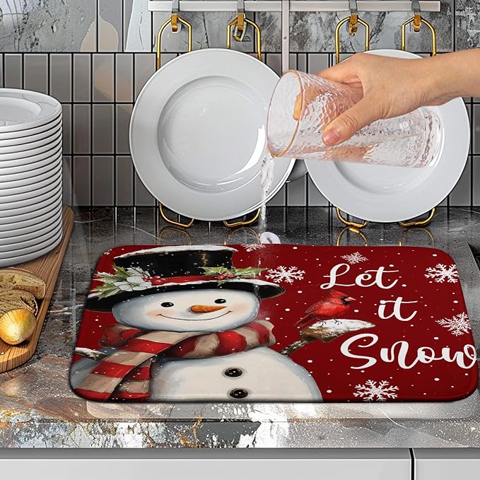 Snowman Christmas Dish Drying Mat Winter Drying Mats - Image 5