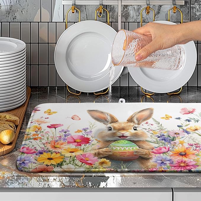 Spring Easter Dish Drying Mat for Kitchen Counter Easter Bunny Rabbit Eggs - Image 5