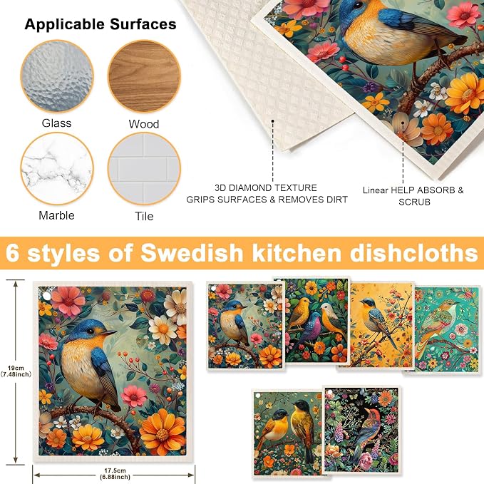 6 Pack Swedish Dishcloths for Kitchen - Image 2