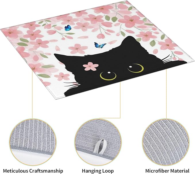 Flowers Black Cat Butterfly Dish Drying Mat - Image 4